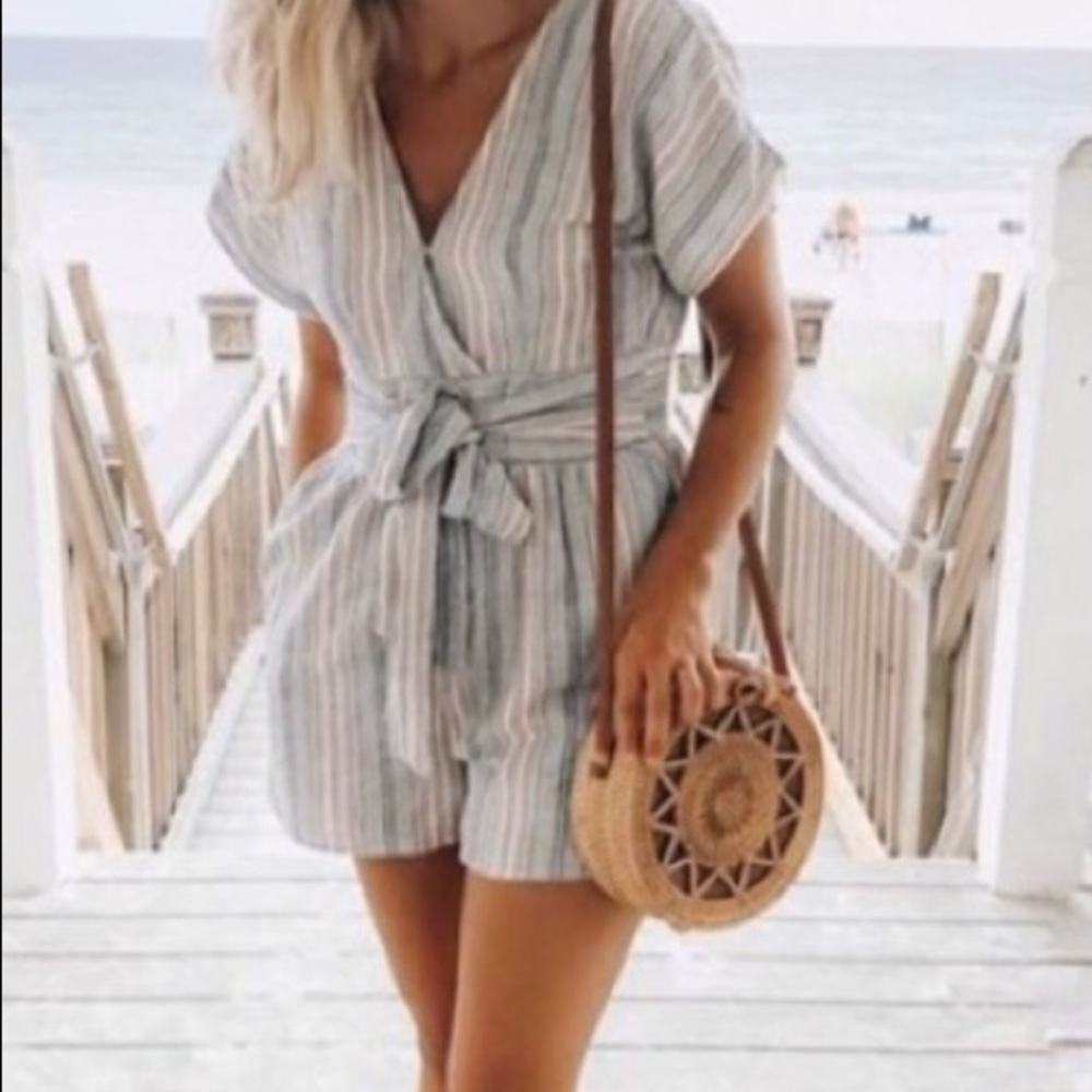 AMERICAN EAGLE — STRIPED KIMONO SLEEVE ROMPER, SIZE XS, BRAND NEW WITH TAGS